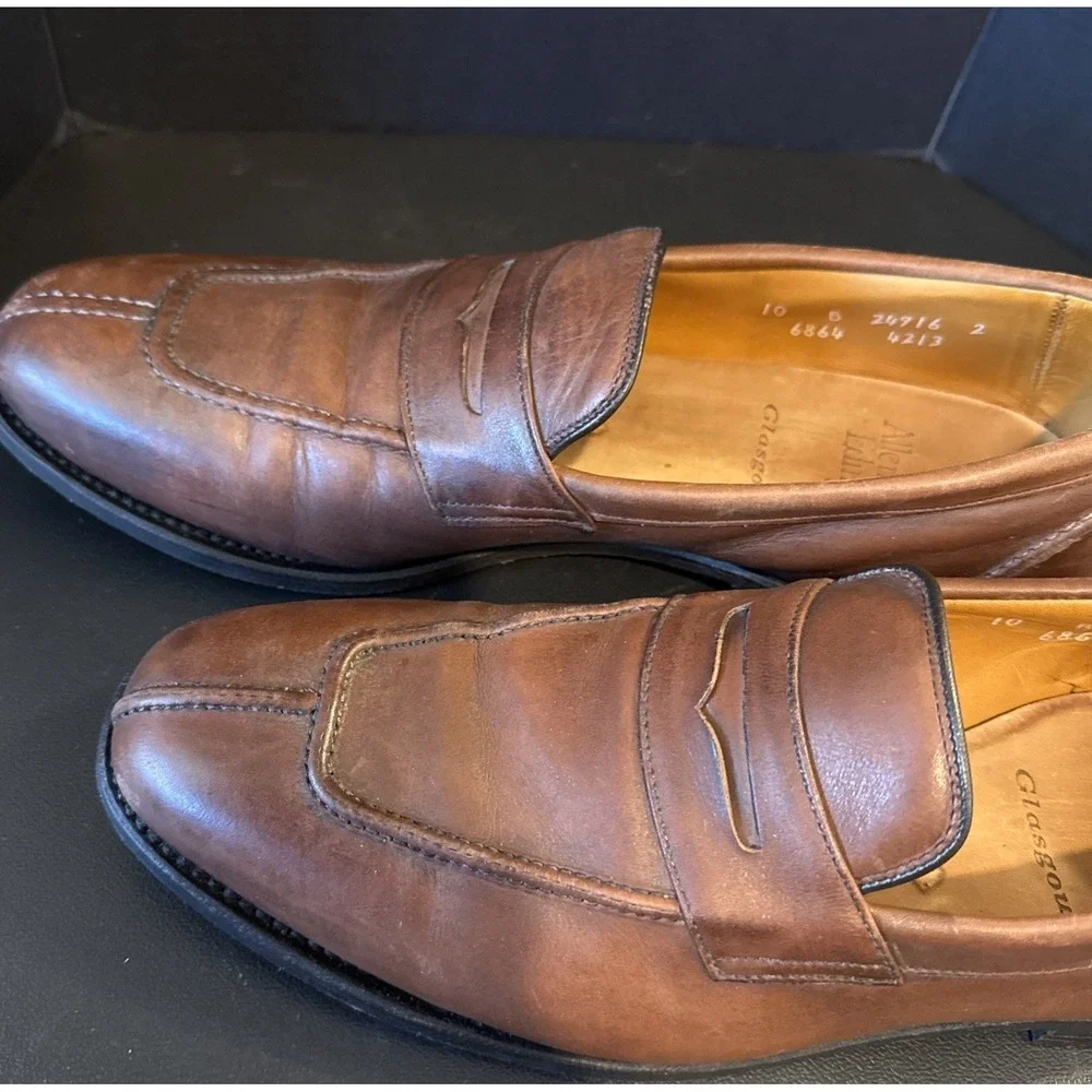 Allen Edmonds Glasgow Mens Size 10 B Dress Penny Loafers Brown Leather Shoes USA